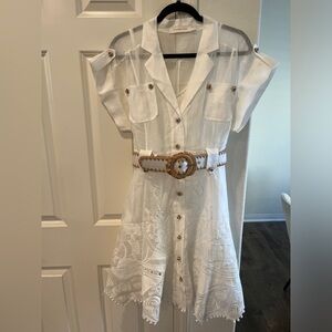Zimmermann White Mini Dress with Brown Accents